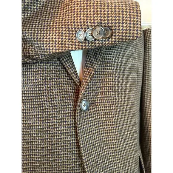 Tommy Hilfiger Blazer 38R Brown Tweed Houndstooth Check Sport Coat 2 button - Picture 2 of 12
